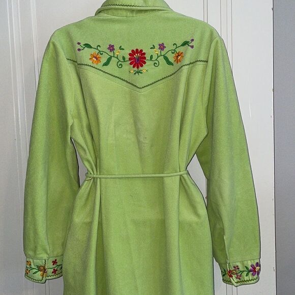 Vtg 60s By At Home Wear Van Raalte light green floral embroidered velour robe - Picture 8 of 10